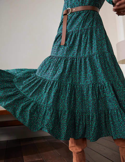 Robe longue à volants - Vert des Highlands, motif Rambling Ditsy Robe longue à volants - Vert des Highlands, motif Rambling Ditsy