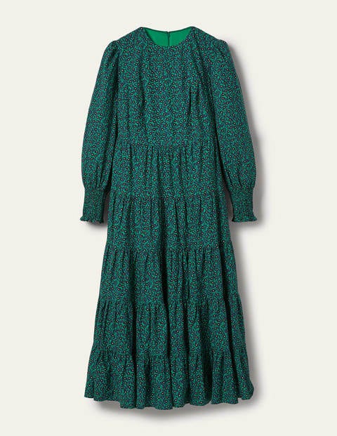 Robe longue à volants - Vert des Highlands, motif Rambling Ditsy Robe longue à volants - Vert des Highlands, motif Rambling Ditsy