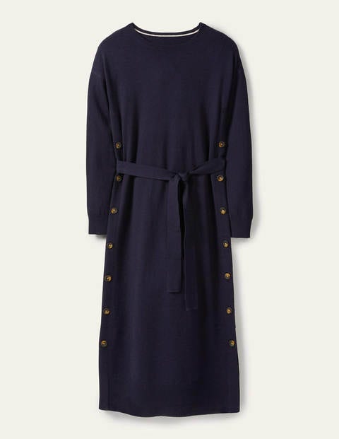 Robe boutonnée sur le côté en maille - Bleu marine Robe boutonnée sur le côté en maille - Bleu marine