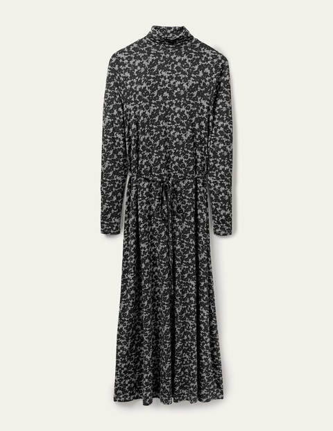 Roll Neck Jersey Midi Dress - Grey Marl, Camo Floral Roll Neck Jersey Midi Dress - Grey Marl, Camo Floral