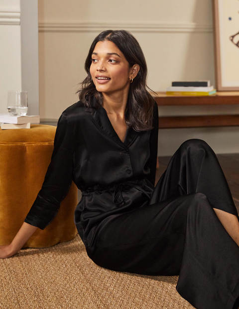 7/8-Jumpsuit mit Kragendetail - Schwarz 7/8-Jumpsuit mit Kragendetail - Schwarz
