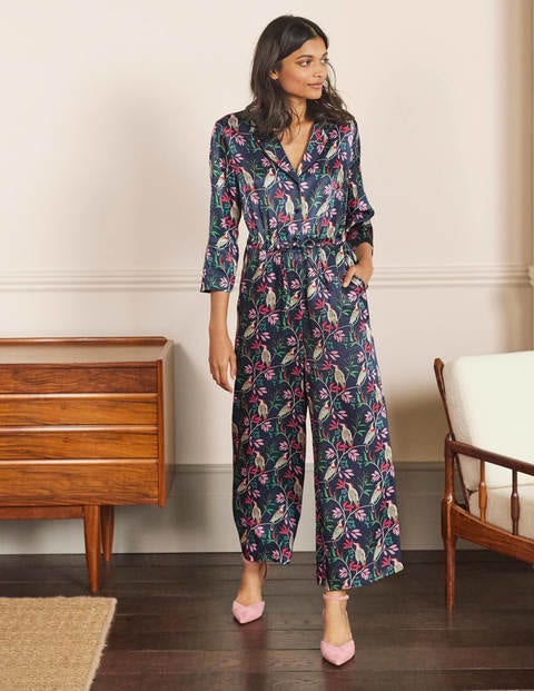 7/8-Jumpsuit mit Kragendetail - Französisches Navy/Beere, Vogel 7/8-Jumpsuit mit Kragendetail - Französisches Navy/Beere, Vogel