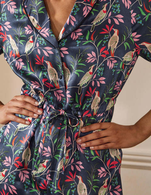 7/8-Jumpsuit mit Kragendetail - Französisches Navy/Beere, Vogel 7/8-Jumpsuit mit Kragendetail - Französisches Navy/Beere, Vogel
