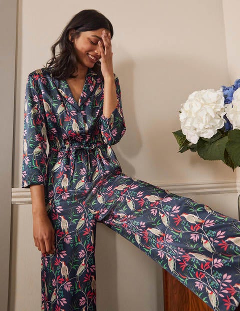 7/8-Jumpsuit mit Kragendetail - Französisches Navy/Beere, Vogel 7/8-Jumpsuit mit Kragendetail - Französisches Navy/Beere, Vogel