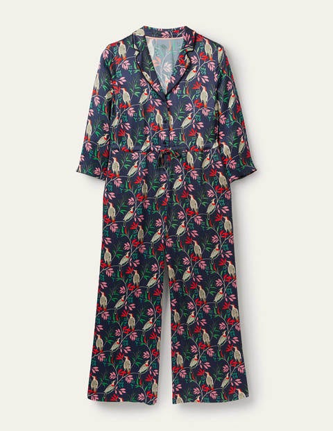 7/8-Jumpsuit mit Kragendetail - Französisches Navy/Beere, Vogel 7/8-Jumpsuit mit Kragendetail - Französisches Navy/Beere, Vogel