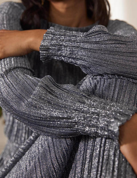 Robe longue plissée et métallisée - Gris acier métallisé