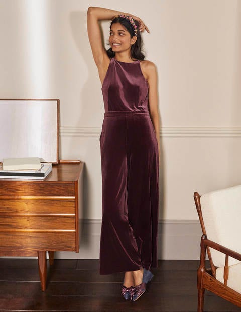 Halterneck Velvet Jumpsuit - Deep Wisteria Halterneck Velvet Jumpsuit - Deep Wisteria