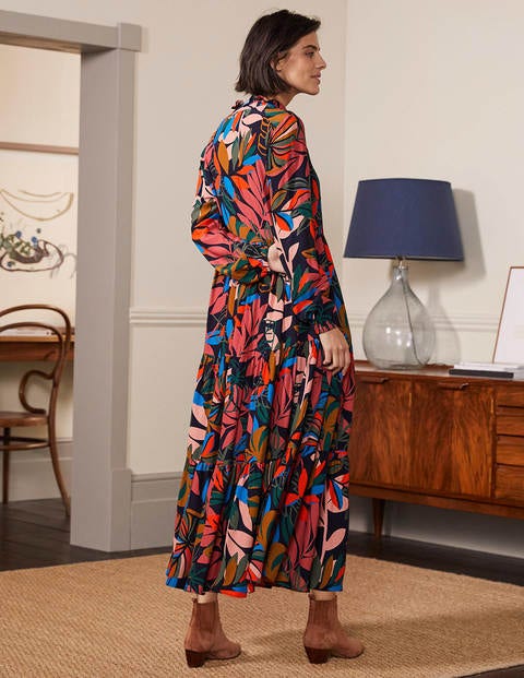 Tiered Maxi Shirt Dress - French Navy, Tropic Palm Tiered Maxi Shirt Dress - French Navy, Tropic Palm