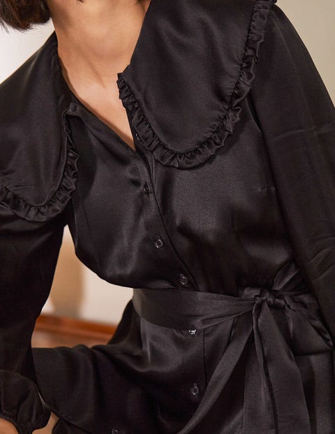 Collar Shirt Dress - Black