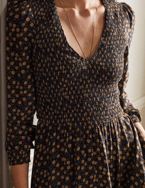 V-Neck Smocked Dress - Gold Rush, Rambling Ditsy V-Neck Smocked Dress - Gold Rush, Rambling Ditsy