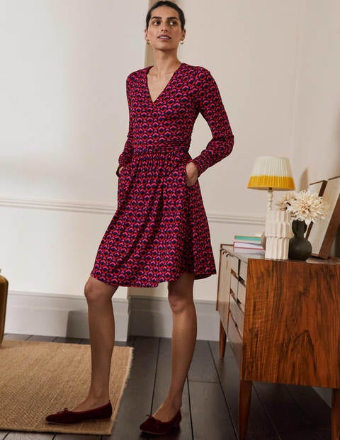 Jersey Wrap Dress - Party Pink, Geometric Tile Jersey Wrap Dress - Party Pink, Geometric Tile