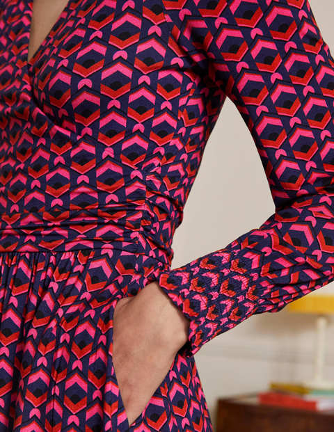 Robe portefeuille en jersey - Rose festif, motif tuile géométrique