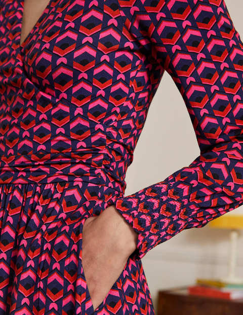 Jersey Wrap Dress - Party Pink, Geometric Tile Jersey Wrap Dress - Party Pink, Geometric Tile