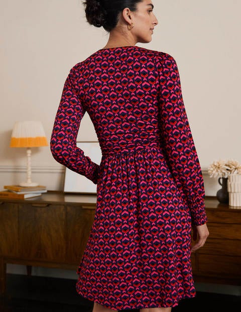 Jersey Wrap Dress - Party Pink, Geometric Tile Jersey Wrap Dress - Party Pink, Geometric Tile