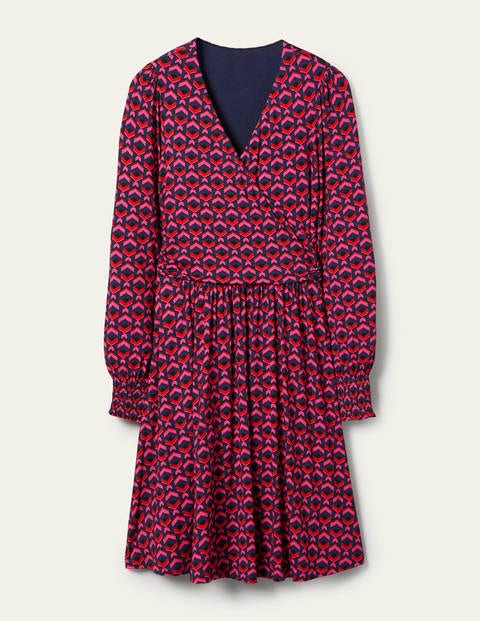 Jersey Wrap Dress - Party Pink, Geometric Tile Jersey Wrap Dress - Party Pink, Geometric Tile