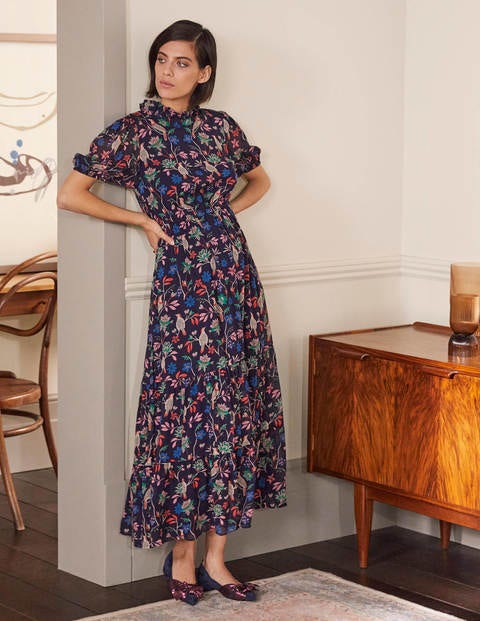 Puff sleeve tiered dress - Navy, Berry Bird Puff sleeve tiered dress - Navy, Berry Bird
