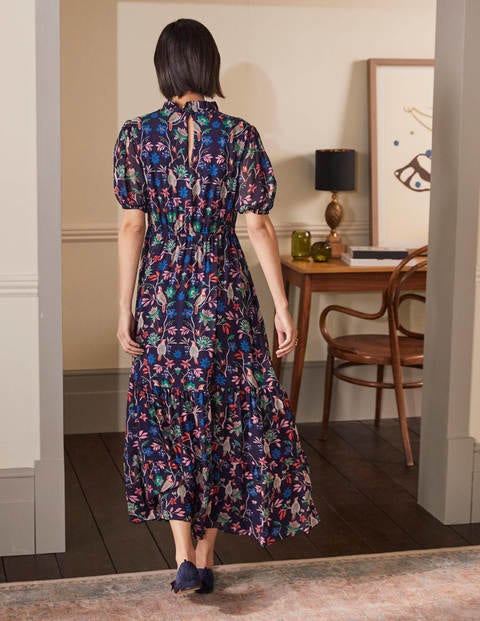 Puff sleeve tiered dress - Navy, Berry Bird Puff sleeve tiered dress - Navy, Berry Bird