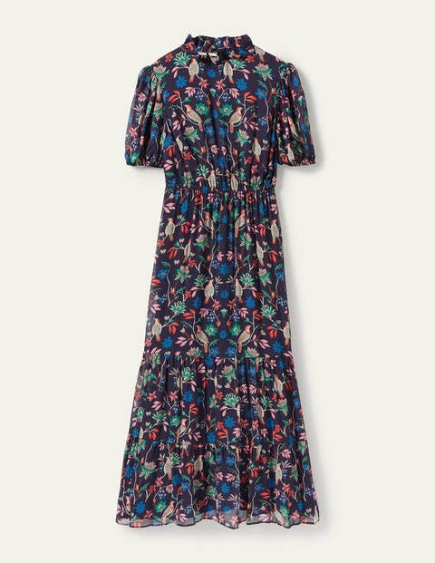 Puff sleeve tiered dress - Navy, Berry Bird Puff sleeve tiered dress - Navy, Berry Bird