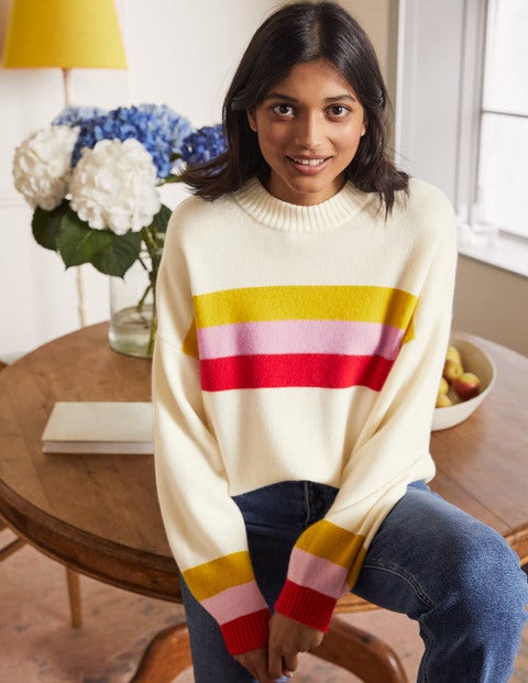 Savannah Kaschmirpullover - Rubinrot/Zitronengelb, Gestreift Savannah Kaschmirpullover - Rubinrot/Zitronengelb, Gestreift