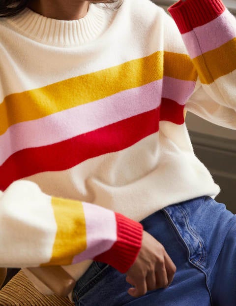 Bell Sleeve Cashmere Sweater - Ruby, Citrine Stripe