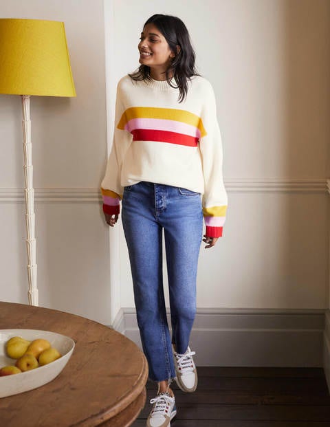 Savannah Kaschmirpullover - Rubinrot/Zitronengelb, Gestreift Savannah Kaschmirpullover - Rubinrot/Zitronengelb, Gestreift