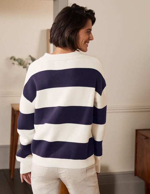 Pull rayé style rugby - Rayé ivoire et bleu marine Pull rayé style rugby - Rayé ivoire et bleu marine