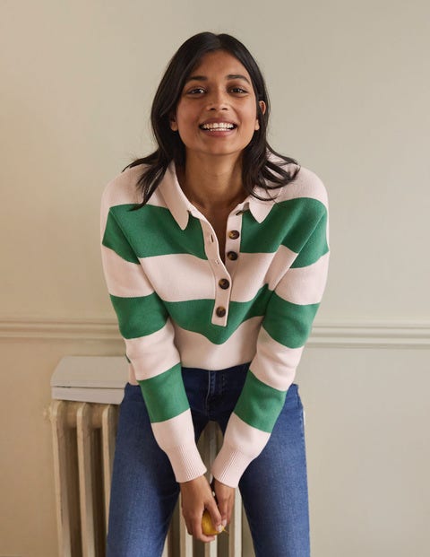 Striped Knitted Rugby Jumper - Milkshake and Irish Green Striped Knitted Rugby Jumper - Milkshake and Irish Green