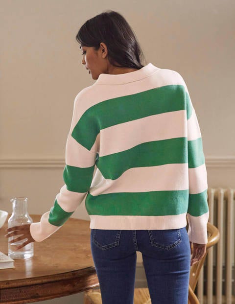 Striped Knitted Rugby Jumper - Milkshake and Irish Green Striped Knitted Rugby Jumper - Milkshake and Irish Green