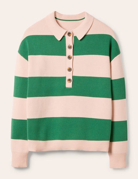 Striped Knitted Rugby Jumper - Milkshake and Irish Green Striped Knitted Rugby Jumper - Milkshake and Irish Green
