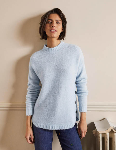 Fluffy Side Button Sweater - Surf