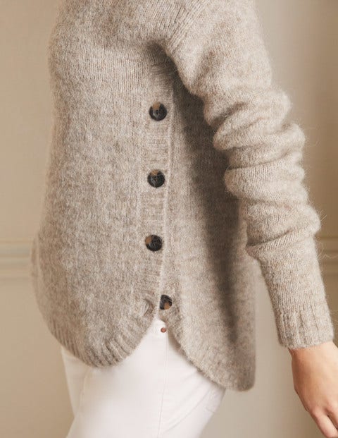 Fluffy Side Button Sweater - Mink Melange
