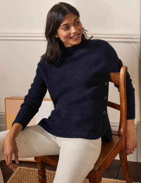 Flauschiger Pullover mit seitlichem Knopf - Navy Flauschiger Pullover mit seitlichem Knopf - Navy