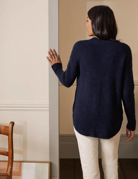 Flauschiger Pullover mit seitlichem Knopf - Navy Flauschiger Pullover mit seitlichem Knopf - Navy