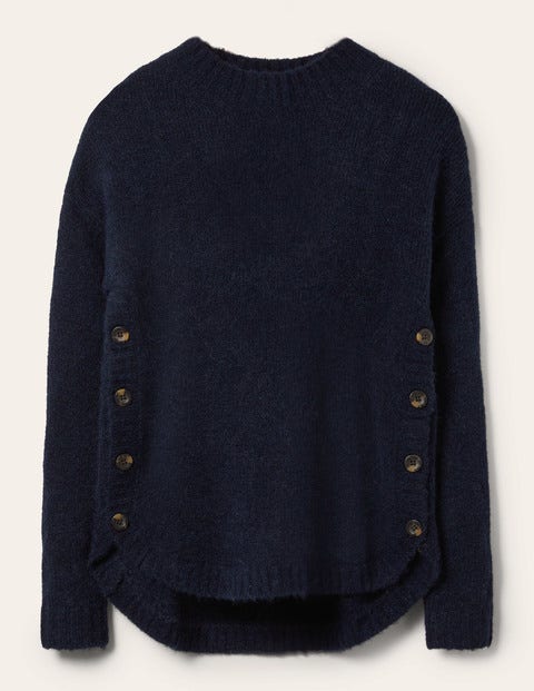 Flauschiger Pullover mit seitlichem Knopf - Navy Flauschiger Pullover mit seitlichem Knopf - Navy