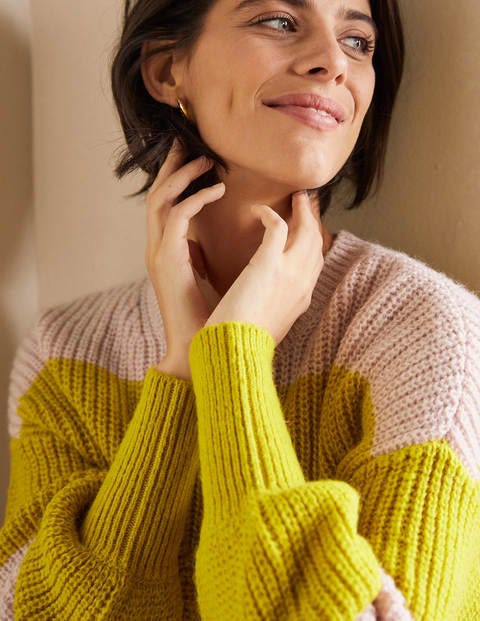 Blouson Cuff Fluffy Jumper - Pink, Yellow Multistripe Blouson Cuff Fluffy Jumper - Pink, Yellow Multistripe