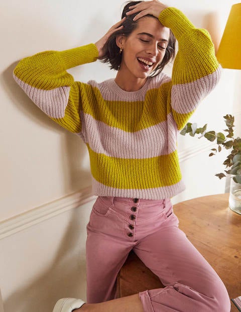 Blouson Cuff Fluffy Jumper - Pink, Yellow Multistripe Blouson Cuff Fluffy Jumper - Pink, Yellow Multistripe