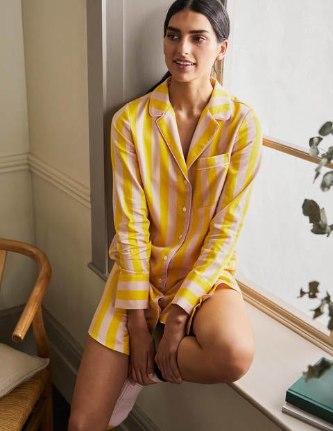 Janie Longline Pyjama Shirt - Milkshake and Wasp Stripe
