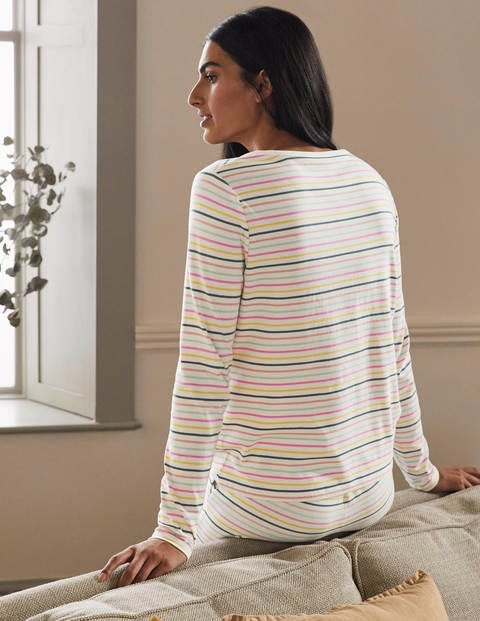 Emma Long Sleeve Pyjama Top - Pale Lemon and Heath Stripe Emma Long Sleeve Pyjama Top - Pale Lemon and Heath Stripe