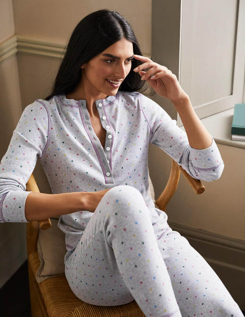 Ribbed Henley Pajama Top - Grey Marl, Multi Little Star Ribbed Henley Pajama Top - Grey Marl, Multi Little Star
