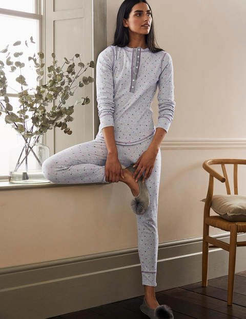 Ribbed Henley Pajama Top - Grey Marl, Multi Little Star Ribbed Henley Pajama Top - Grey Marl, Multi Little Star