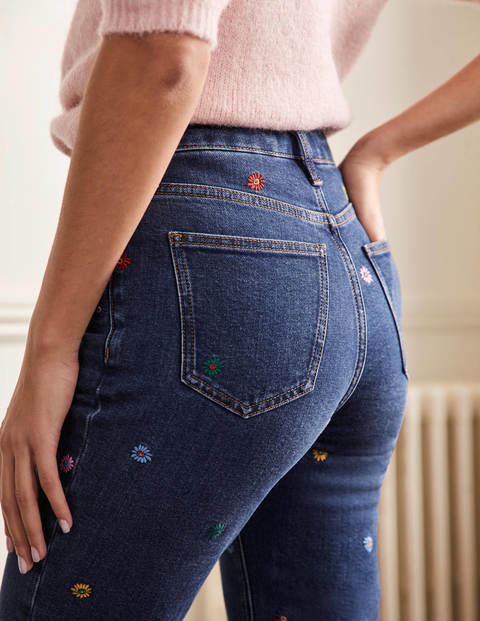 Relaxed Straight Jeans - Mid Vintage Flower Embroidery
