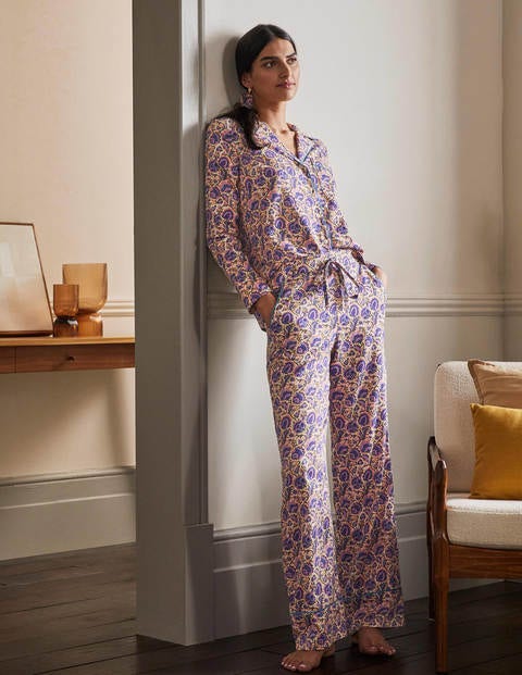 Cotton Pyjama Trousers - Ivory, Rich Floral