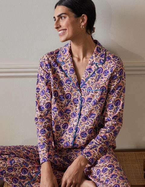 Haut de pyjama à manches longues - Ivoire, motif floral riche