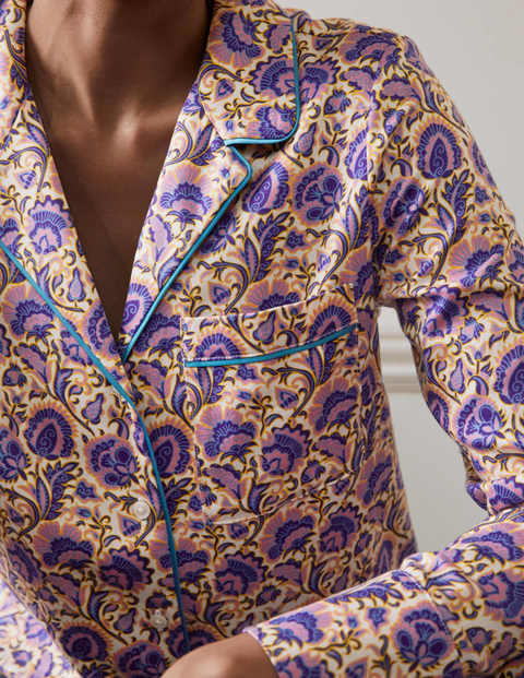 Haut de pyjama à manches longues - Ivoire, motif floral riche