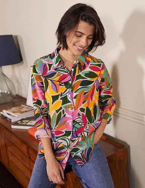 Silk Shirt - Ivory, Tropic Palm Silk Shirt - Ivory, Tropic Palm