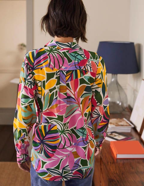 Silk Shirt - Ivory, Tropic Palm Silk Shirt - Ivory, Tropic Palm