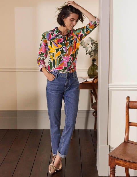 Silk Shirt - Ivory, Tropic Palm Silk Shirt - Ivory, Tropic Palm