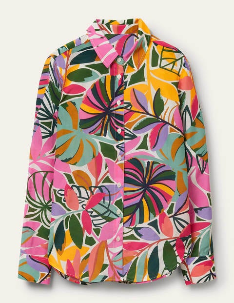 Silk Shirt - Ivory, Tropic Palm Silk Shirt - Ivory, Tropic Palm