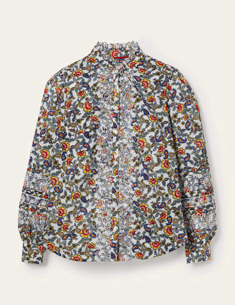 Broderie Cotton Blouse - Ivory, Red Exotic Floral Broderie Cotton Blouse - Ivory, Red Exotic Floral