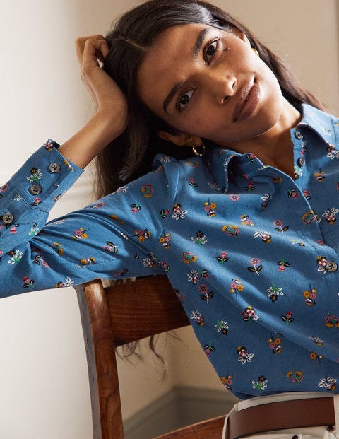 Chemise Henrietta - Ruban bleu, motif Dainty Floral Chemise Henrietta - Ruban bleu, motif Dainty Floral